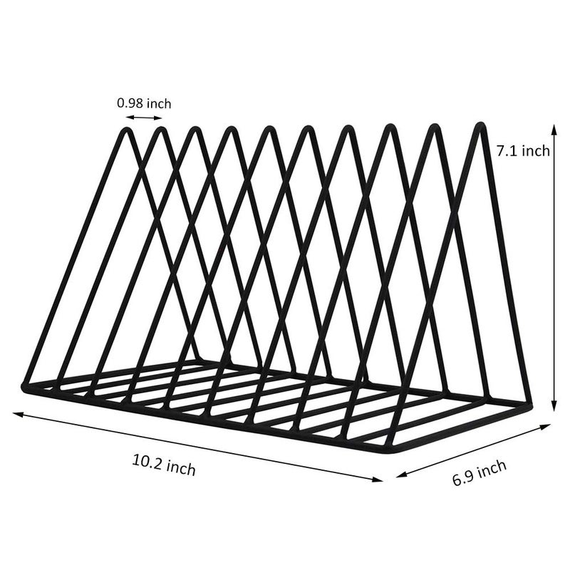 EASEPRES 9 Slot Magazine Rack Book Record Holder, Desktop Iron Storage Rack Bookshelf Multifunction Triangle File Organizer Sorter for Decor Home Office, Black Pack of 2 - Image 4